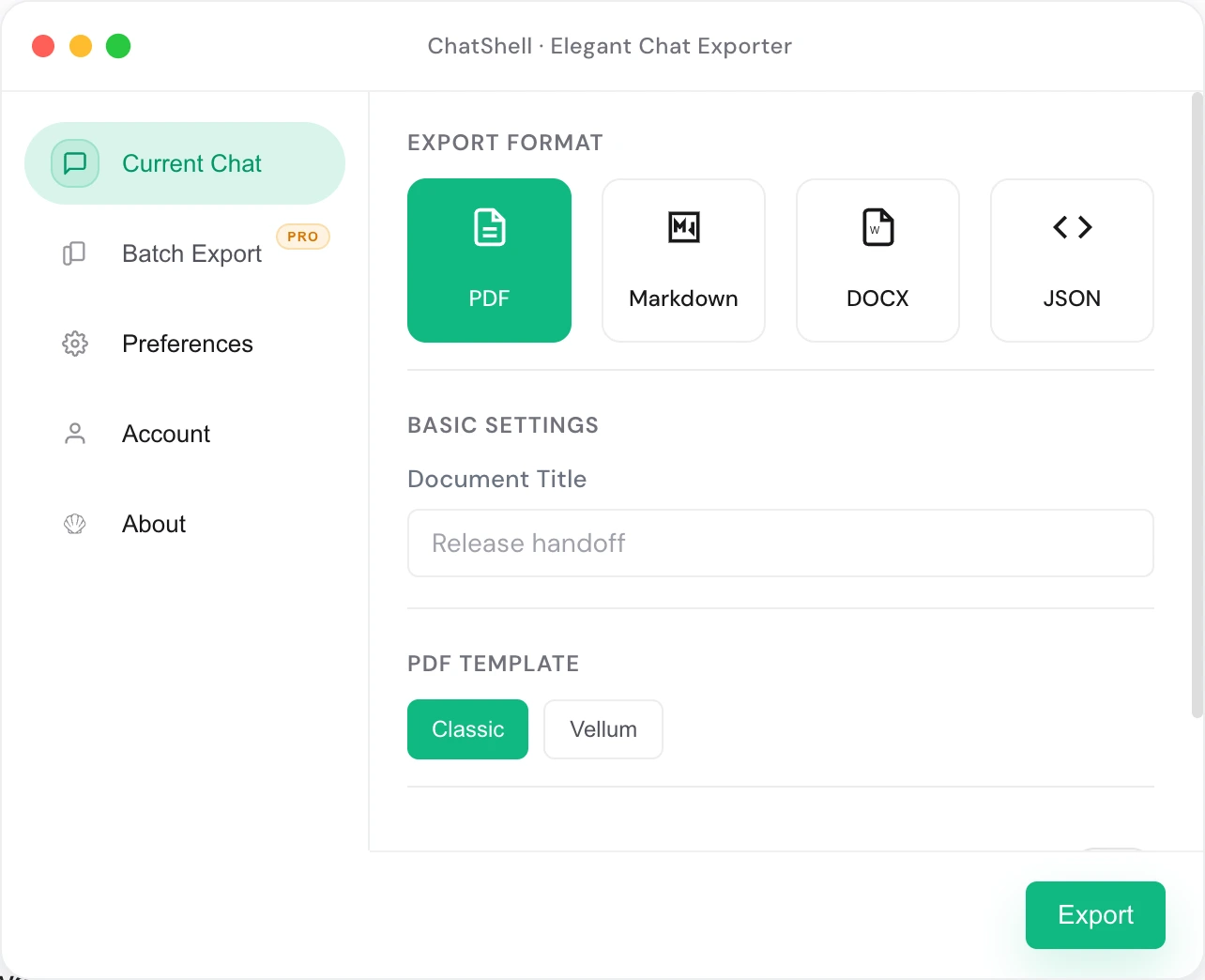 format — Release handoff example