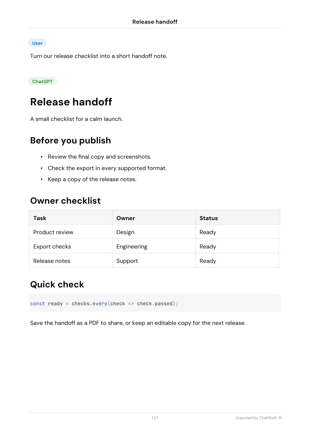 Release handoff PDF sample